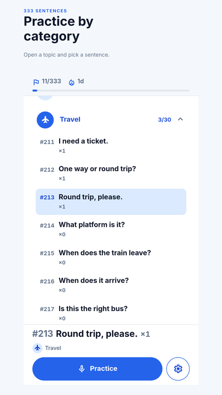 The 333 Sentences roadmap: ten topics in survival order